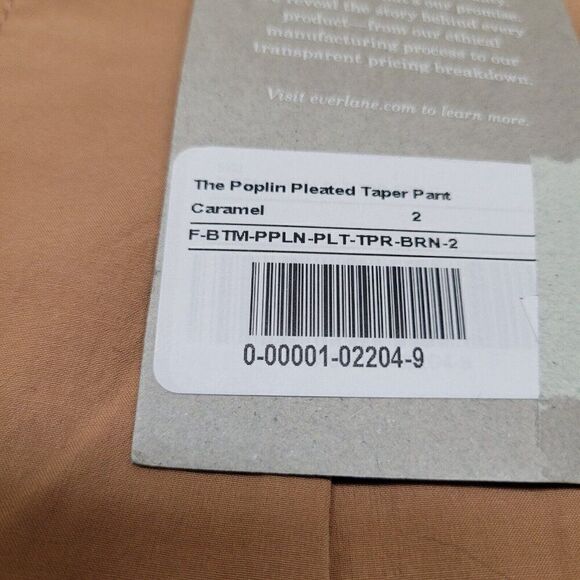 NEW Everlane Size 2 The Poplin Pleated Taper Pant‎ in Caramel Tan Tapered - Picture 7 of 12